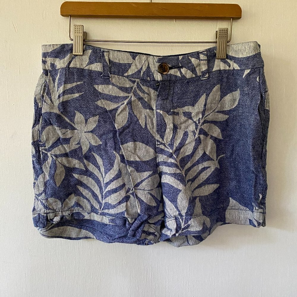 Old Navy Linen Blend Floral Shorts Womens 4 Blue Tropical Vacay Vibes Pockets